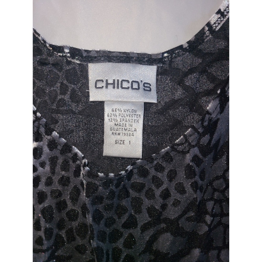 Chicos Womens Size 1 Leopard Print Sheer Tank Top Silver Black Medium - Picture 4 of 16